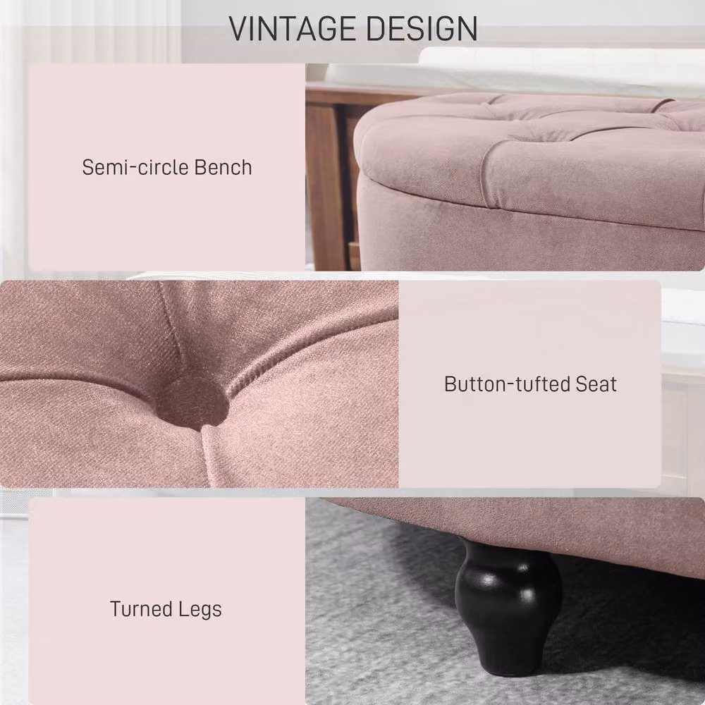 STILVORA Pink Velvet Ottoman Bench with Tufted Seat and Storage – 6