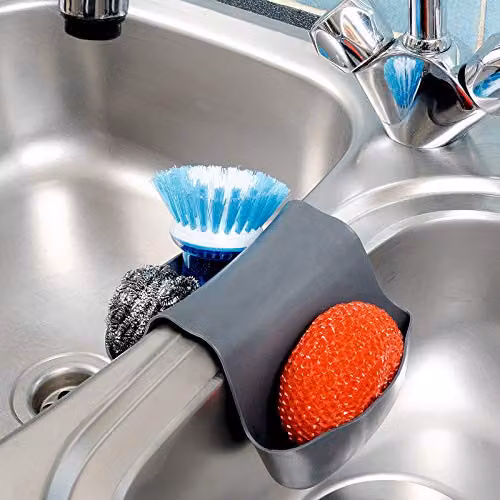 mysmartbuy Double Kitchen Sink Cloth Tidy Holder and Storage Organiser in Grey, W/D/H: 11 x 9 x 3 cm – 2
