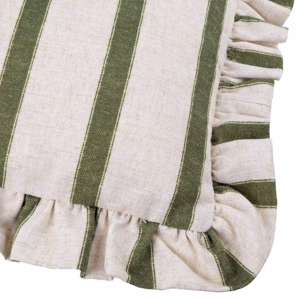 Wylder Connie Striped Ruffle Linen Cushion in Green, W: 50 cm, H: 35 cm – 3