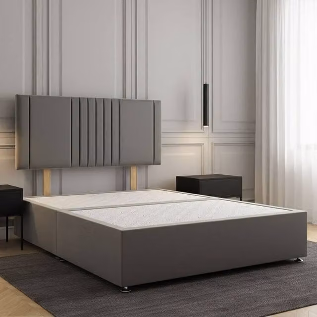 Regional Furnishings Small Double Plush Velvet Divan Bed with 24 inch Headboard in Grey, W/D/H: 120 x 200 cm
