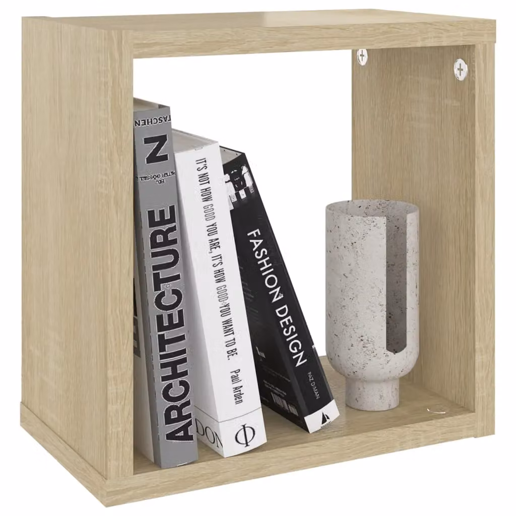 Berkfield Home Wall Mounted Cube Shelves, 2 Pack, Sonoma Oak Brown, W/D/H: 26 x 15 x 26 cm – 2