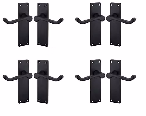 Golden Grace Victorian Scroll Lever Latch Door Handles with Plate, Matt Black, 4 Pairs – 1