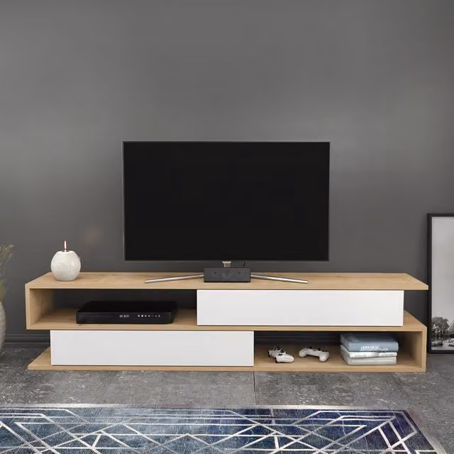 Decorotika Modern White Wood TV Unit with Media Compartments, Width: 160 cm