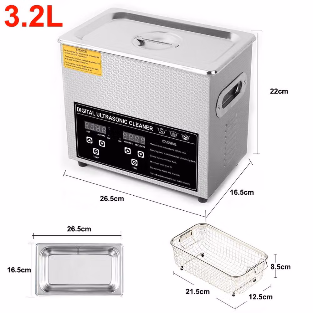 Kelvenix Digital Ultrasonic Cleaner Cleaning Tank in Silver, 3.2L – 2