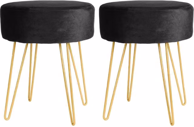 Harbour Housewares Pack of 2 Round Velvet Footstools in Black with Gold Legs, H41 x D45 cm – 5