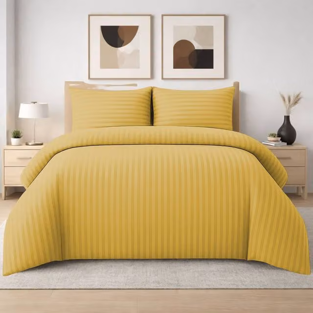 Pamposh 4 Pack Microfibre Striped Duvet Cover and Pillowcase Set, Yellow, W/D/H: 200 x 200 cm