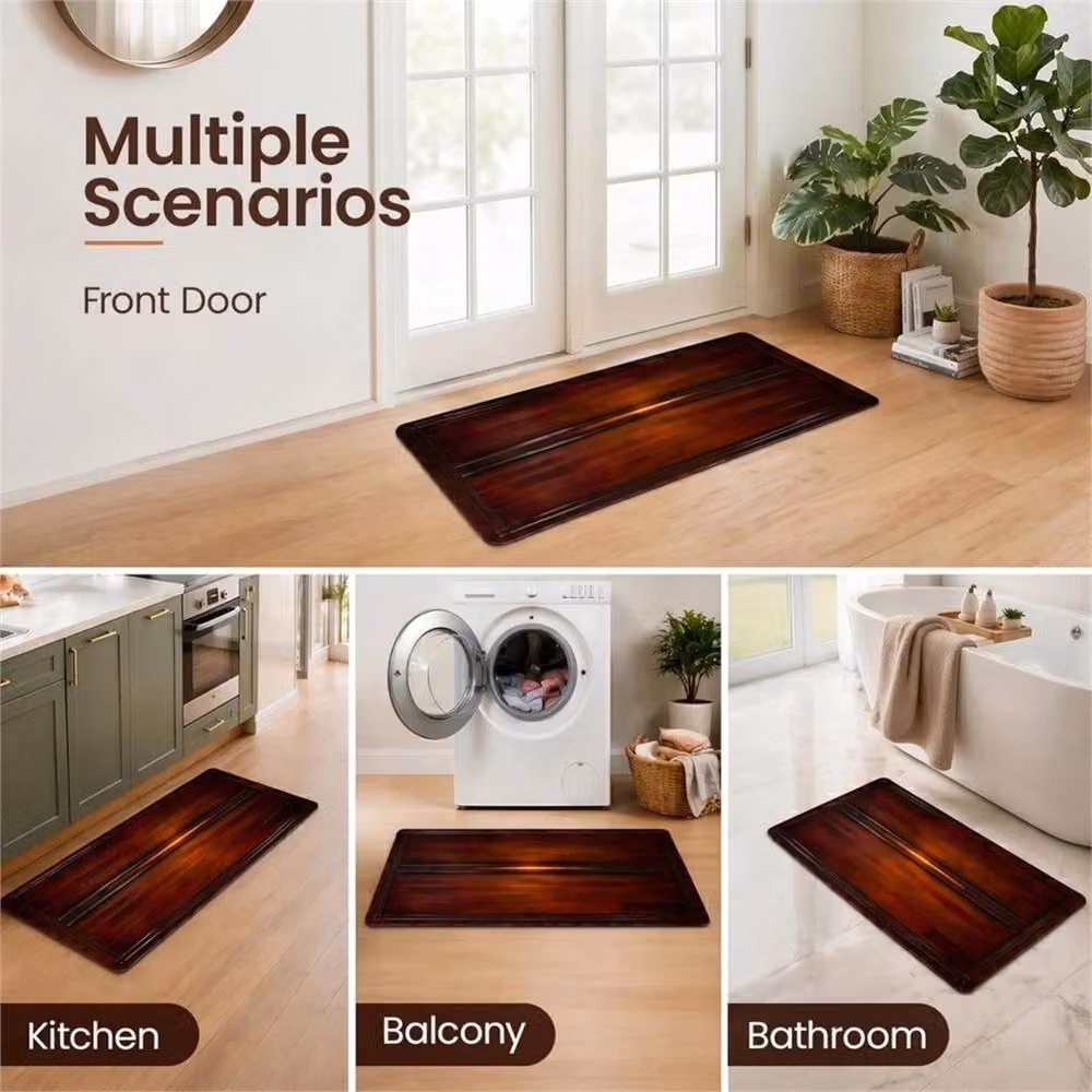 FLAVORA Non-Slip Cushioned Round Floor Mat in Brown Wood Grain, Diameter: 100 cm – 2