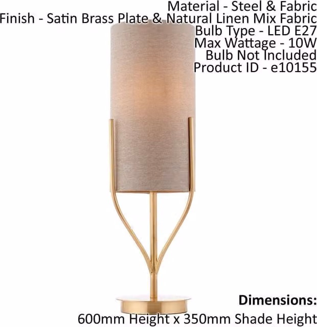 Loops Table Lamp in Gold/Brass and Beige with Natural Linen Mix Fabric and 10W LED E27 Bulb – 1