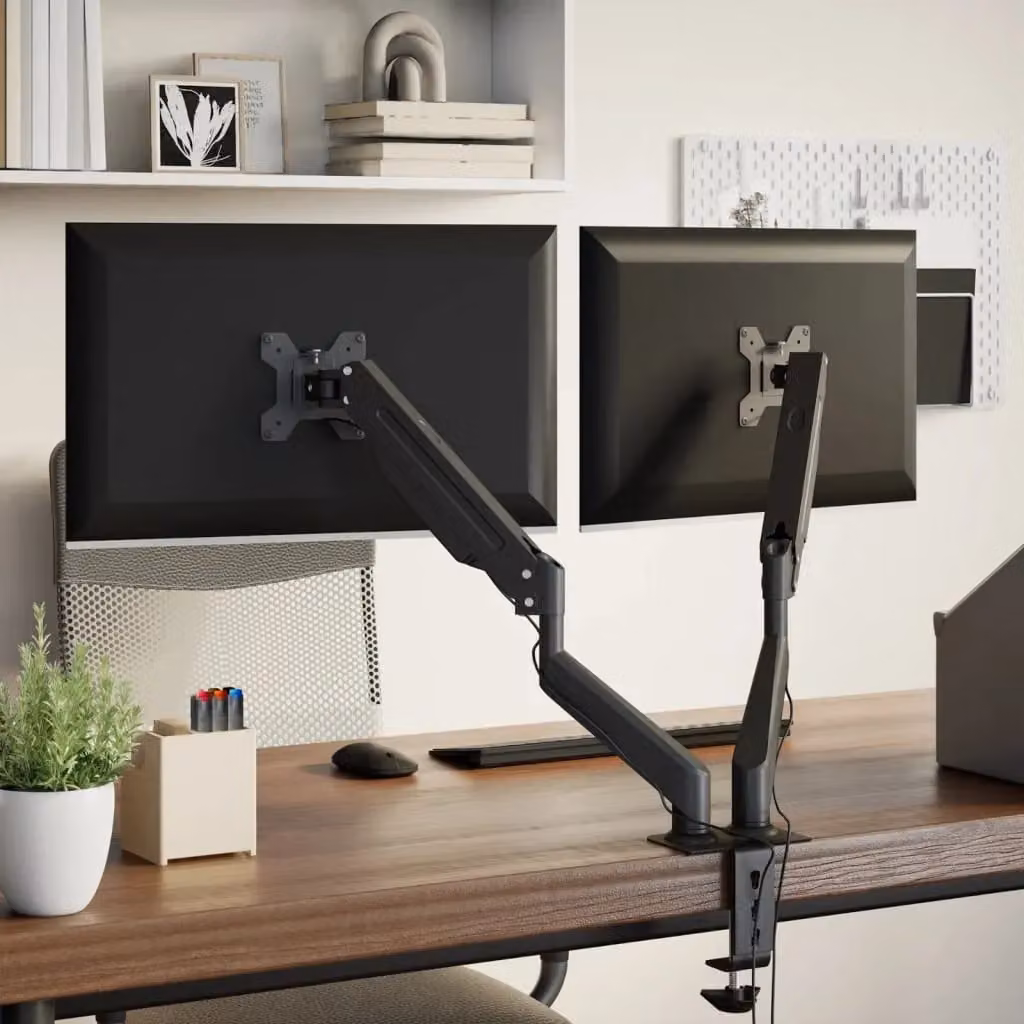 Berkfield Home Dual Monitor Arm for Screens up to 27 Inch with Gas Spring, Black – 3