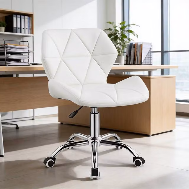 Ventryn White Synthetic Leather Swivel Task Chair with Castors