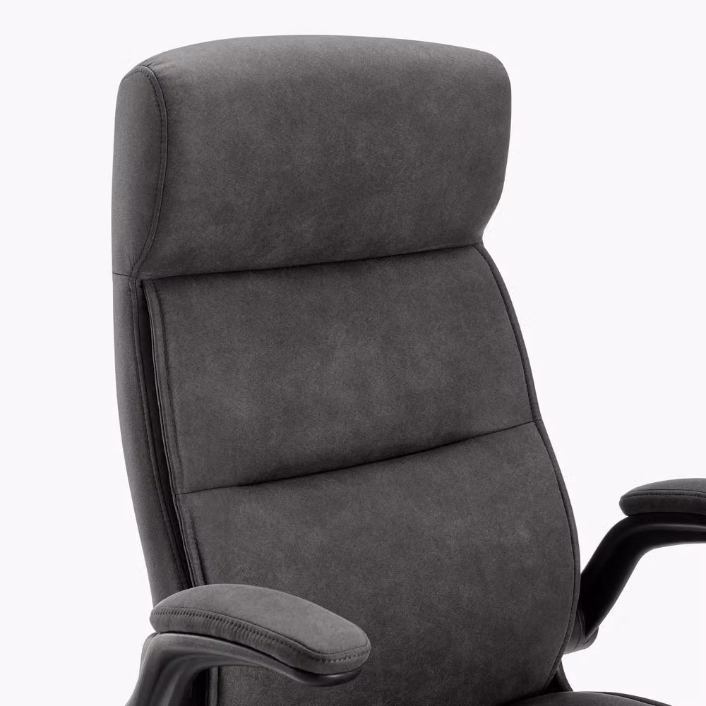 FurnitureboxUK Greer Black Faux Leather Executive Swivel Office Chair with Headrest and Armrests – 3