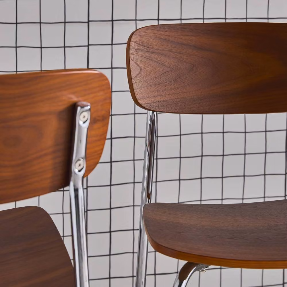 sweeek Vintage Metal and Plywood Bar Stool Set of 2 in Brown and Walnut – 3