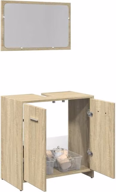 Berkfield Home 2 Piece Modern Bathroom Furniture Set in Sonoma Oak Brown featuring Vanity Unit and Mirror Cabinet