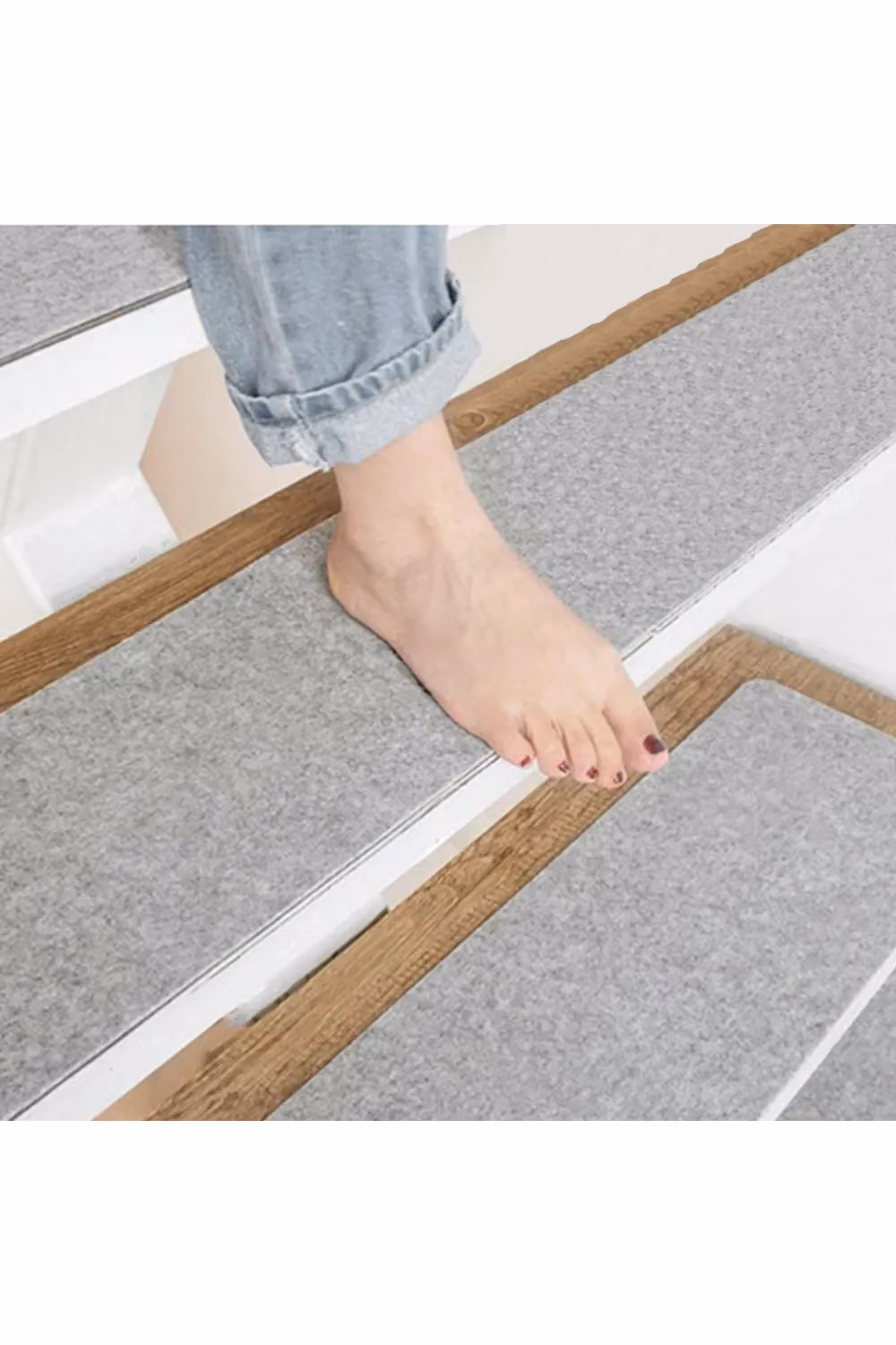 Living and Home 14 Pcs Non-Slip Self-Adhesive PVC Stair Treads in Light Grey, W/D/H: 55 x 20 x 0.2 cm – 2