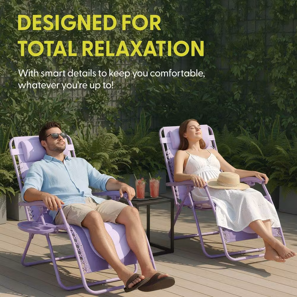 Keplin Set of 2 XXL Premium Heavy Duty Padded Zero Gravity Chairs in Purple – 3