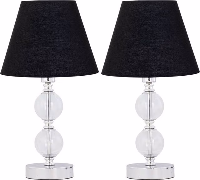 First Choice Lighting Set of 2 Chrome Two Ball Table Lamps with Black Fabric Shades in Silver – 1
