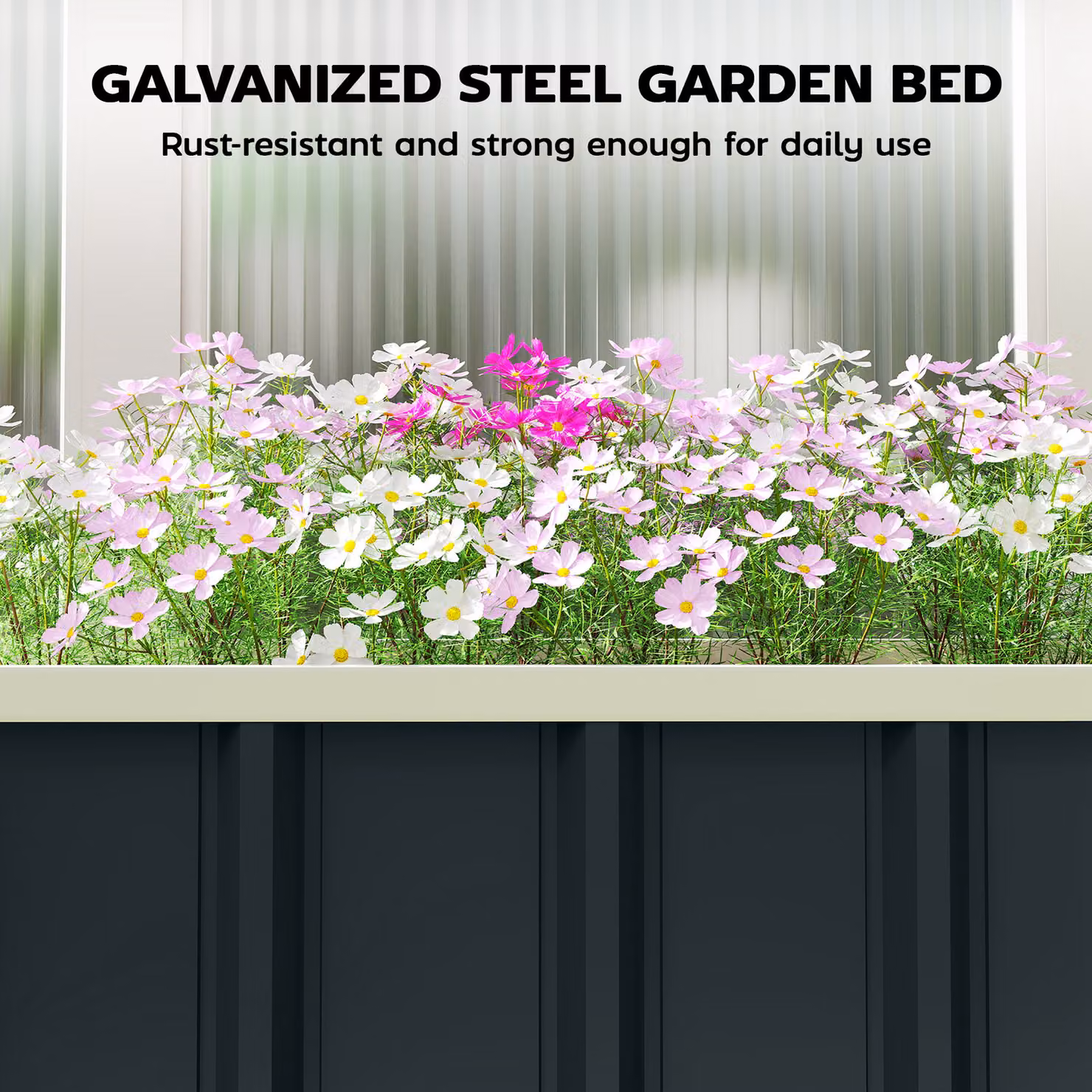 Outsunny Galvanised Steel Raised Garden Bed in Dark Grey, W: 137.16 cm, D: 60.96 cm, H: 60.96 cm – 6