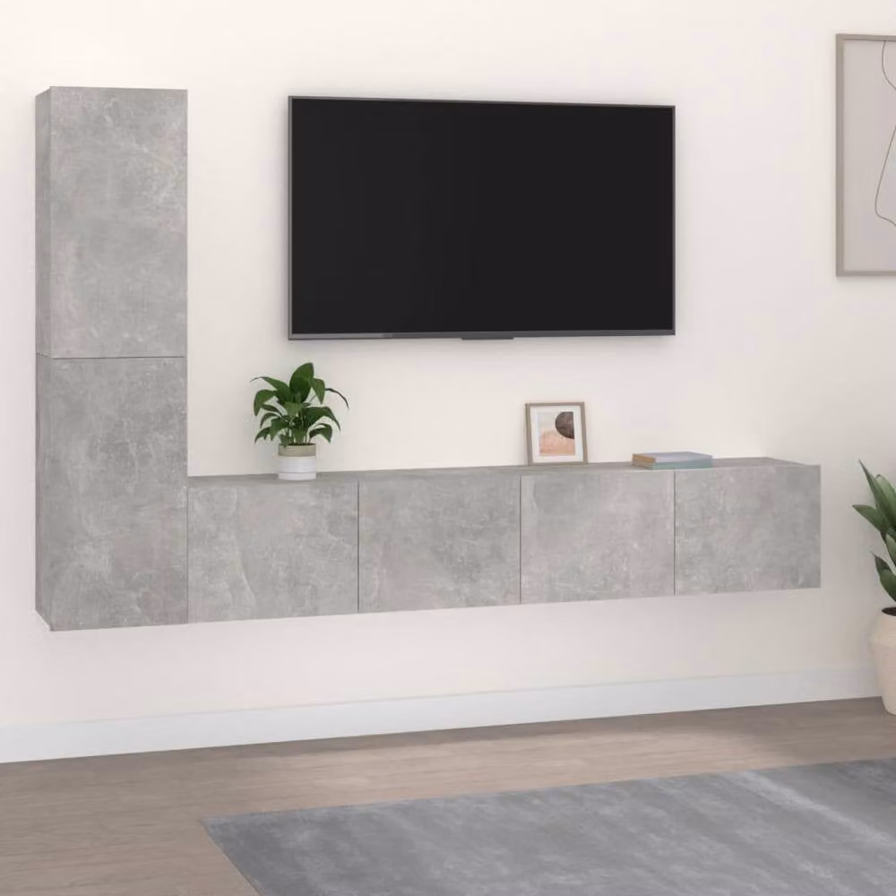 Berkfield Home Classic 4 Piece TV Cabinet Set in Grey Matt MDF – 1