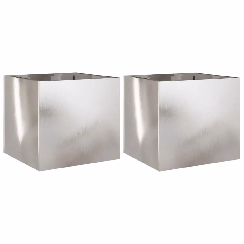 Berkfield Home Stainless Steel Ornamental Garden Planter Tubs, Silver, 2 Pack, W: 32 cm, D: 30 cm, H: 29 cm – 2