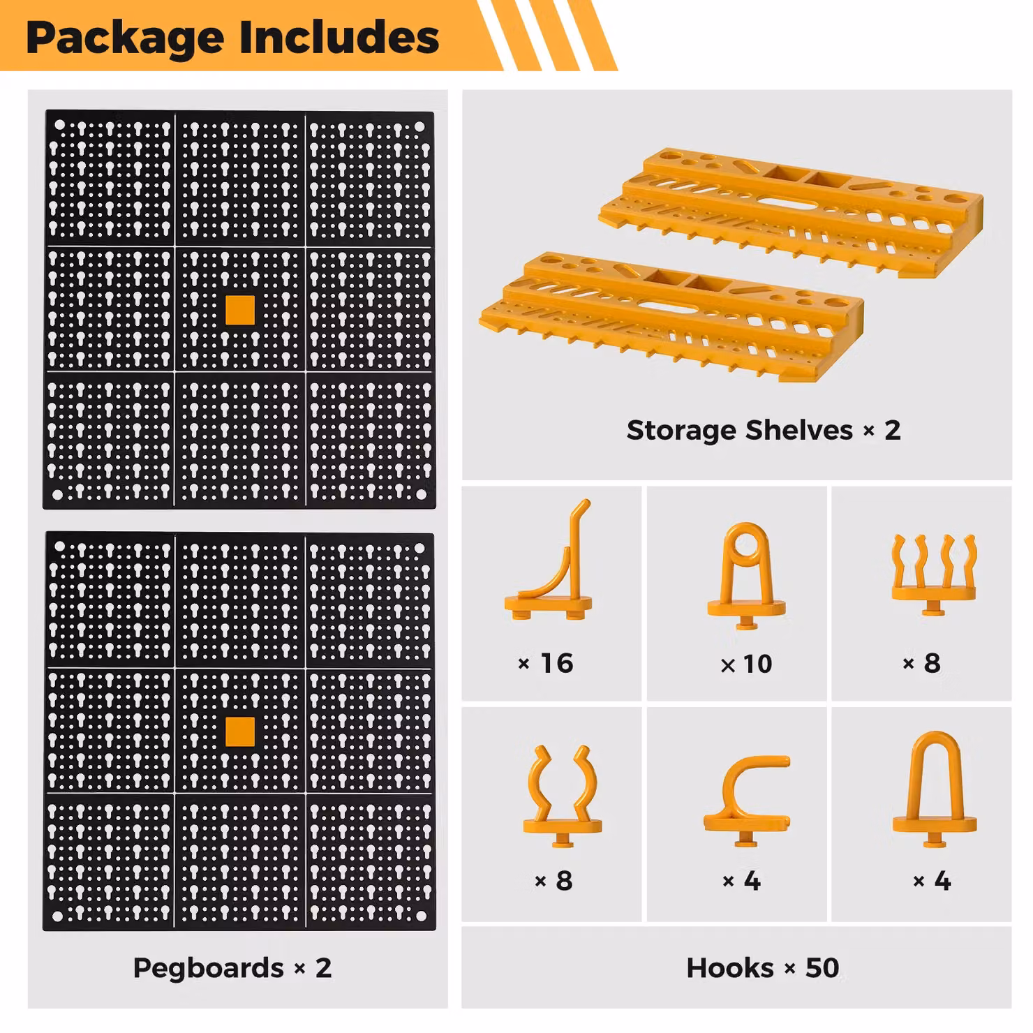 Gymax Wall Mounted Garage Tool and DIY Storage System in Yellow with 50 Hooks – 5