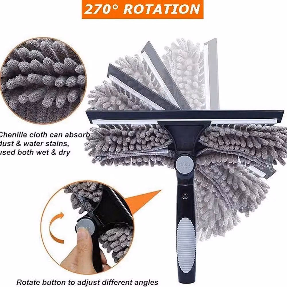 EONLION Black Telescopic Window Squeegee Cleaner with Scraper and Microfibre Head, 100 cm – 3