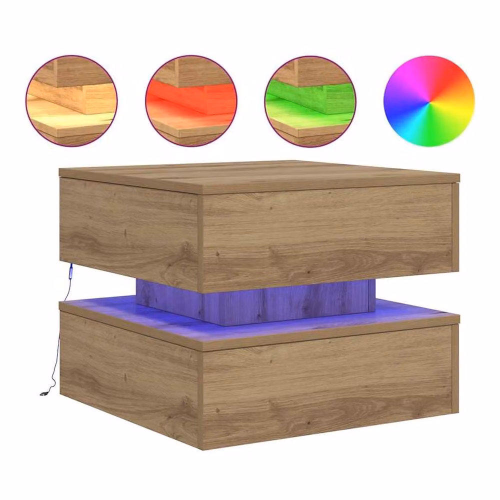 Berkfield Home Modern Artisan Oak Coffee Table with LED Lights, Brown, W/D/H: 50 x 50 x 40 cm – 3