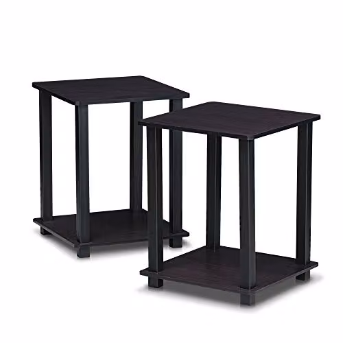 Furinno SIMPLISTIC Set of 2 Two-Tier Side Tables in Dark Walnut – 1
