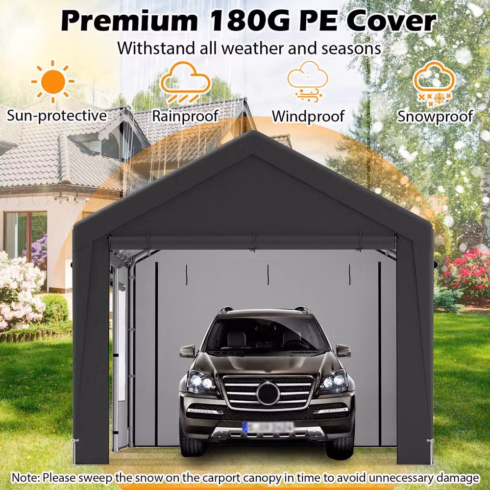Gymax Grey Car Shelter Garage Canopy Tent with 8 Removable Sidewalls, W: 600 cm, D: 300 cm, H: 280 cm – 7