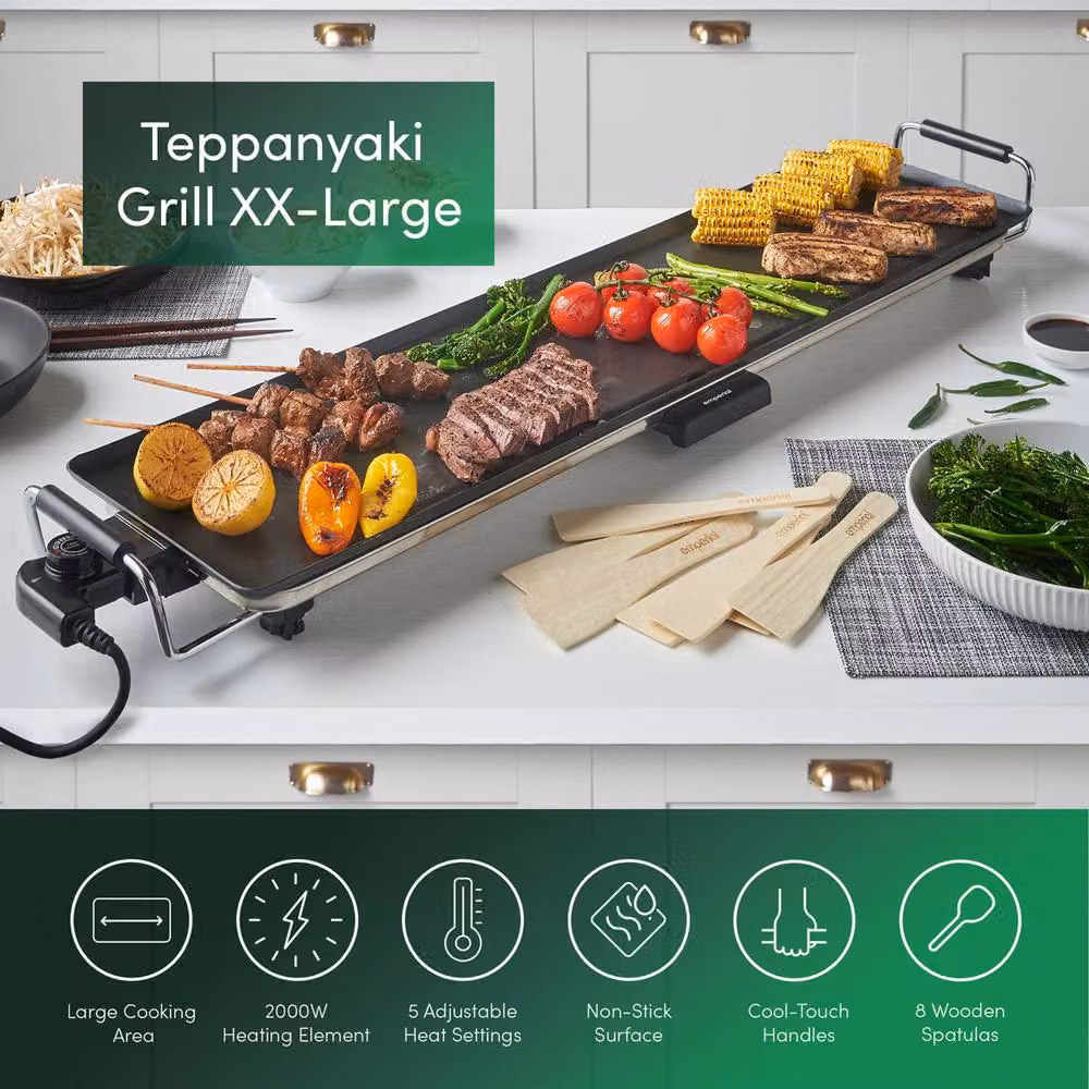 Emperial Electric Teppanyaki Grill with Smooth Non-Stick Plate and 8 Spatulas in Black – 2