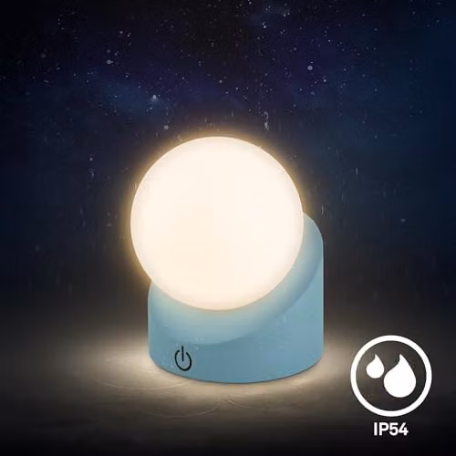 Briloner Mini LED Sphere Table Lamp, Blue, W/D/H: 10 x 8 x 9 cm, Wireless Rechargeable IP54 Outdoor and Bedside Lamp with Touch Dimming – 5