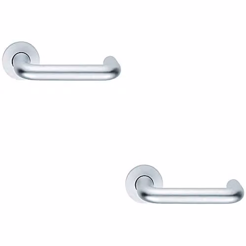 Loops 2 Pack 19mm Round Bar Safety Lever on Round Rose in Brushed Satin Aluminium, Silver