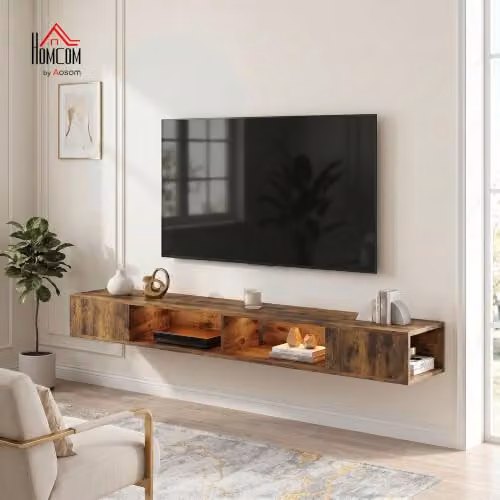 HOMCOM Industrial TV Stand with RGB LED Lights for TVs up to 75 Inch, Brown – 2