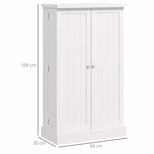 HOMCOM White Freestanding Kitchen Pantry Cabinet with Hinged Doors, W/D/H: 60 x 30 x 104 cm – 2