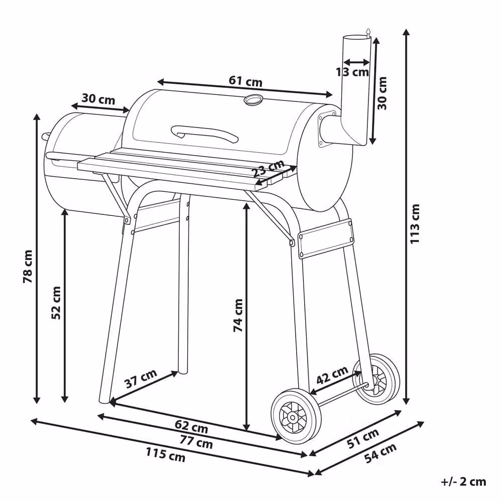 Wyld and Coco Offset Charcoal Smoker Grill with Lid, Thermometer and Wheels, Black, W/D/H: 115 x 51 x 113 cm – 3