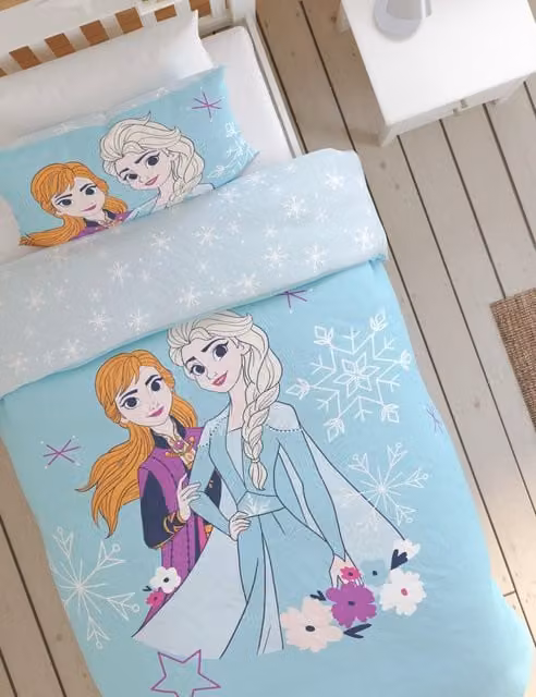 M&S Frozen Childrens Reversible Cotton Blend Duvet Cover and Pillowcase Set, Blue Mix, W: 140 cm, L: 200 cm