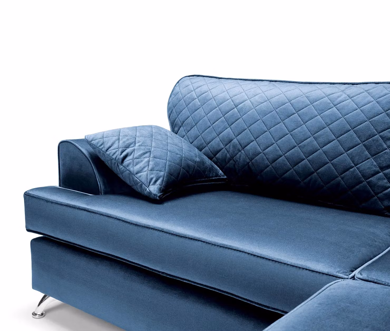 Abakus Direct Ferguson L-Shape Corner Sofa in Blue Velvet Fabric, W/D/H: 200 x 200 x 78 cm – 4