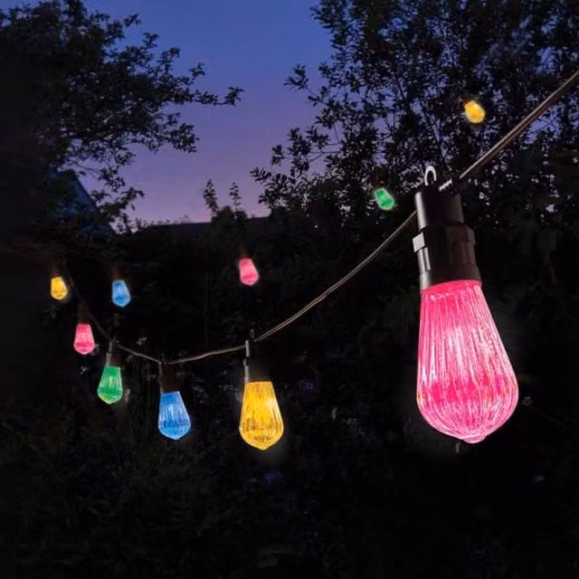 Garden Mile Solar RGB Multicoloured Drop Festoon Outdoor String Lights with 20 Bulbs in Black