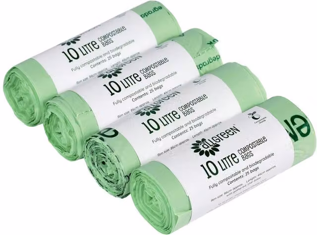 All-Green Compostable Food Waste Bin Liners, Green, 10 Litre, Pack of 4