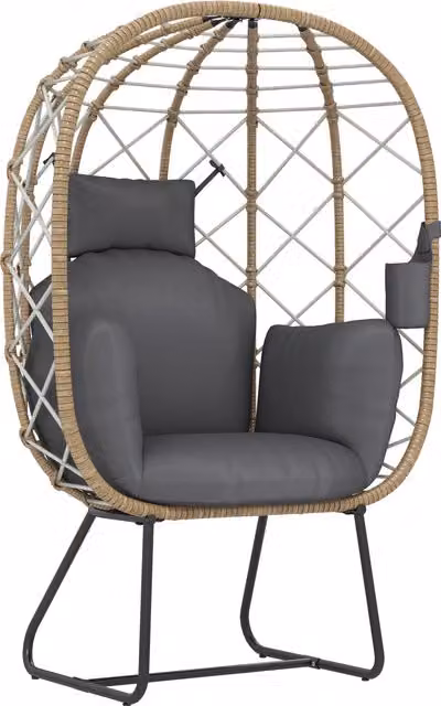Outsunny Brown Rattan Egg Chair with Thickened Cushion, Headrest and Cup Holder for Garden, Patio or Balcony