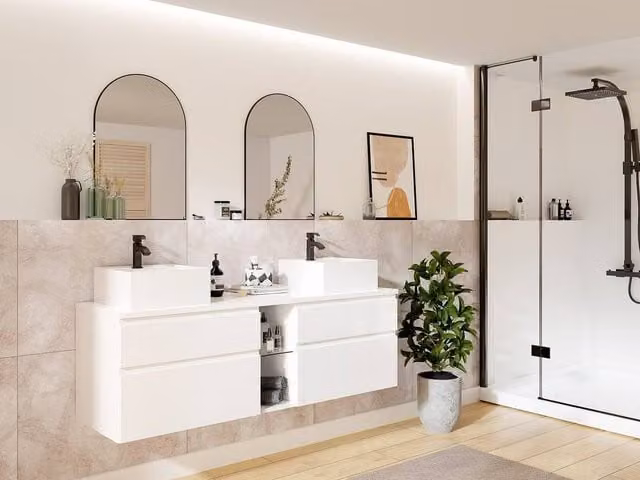 Vente-unique Magdalena II Suspended Bathroom Unit in White, W/D/H: 150 x 50 x 46 cm