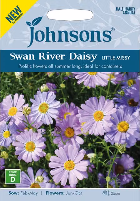 Johnsons Swan River Daisy Little Missy Flower Seeds, White, Yellow and Purple