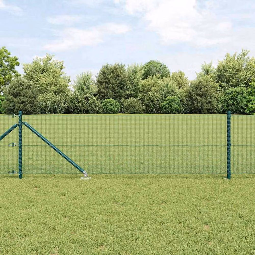 Berkfield Home Green Steel Welded Wire Fence with 13 In-Ground Spike Posts, W: 25 m, H: 0.6 m – 2