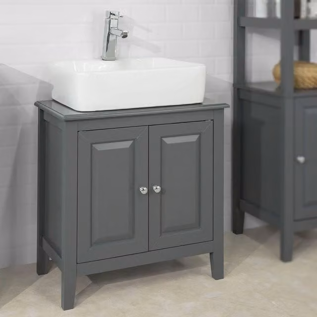 SoBuy Grey Under Sink Bathroom Storage Cabinet with Hinged Doors and Internal Shelves