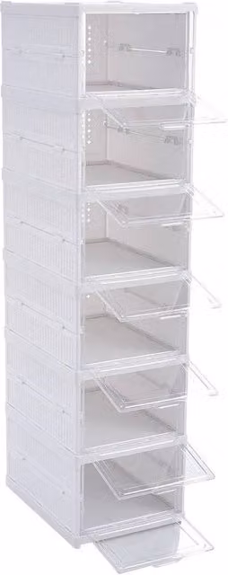 FORGEVIO 6 Tier Slim Foldable Shoe Storage Box in White and Transparent Plastic, Width: 50 cm – 1