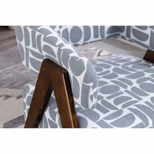 WestWood Mid-Century Fabric Tub Chair with Geometric Pattern in Grey and White – 3