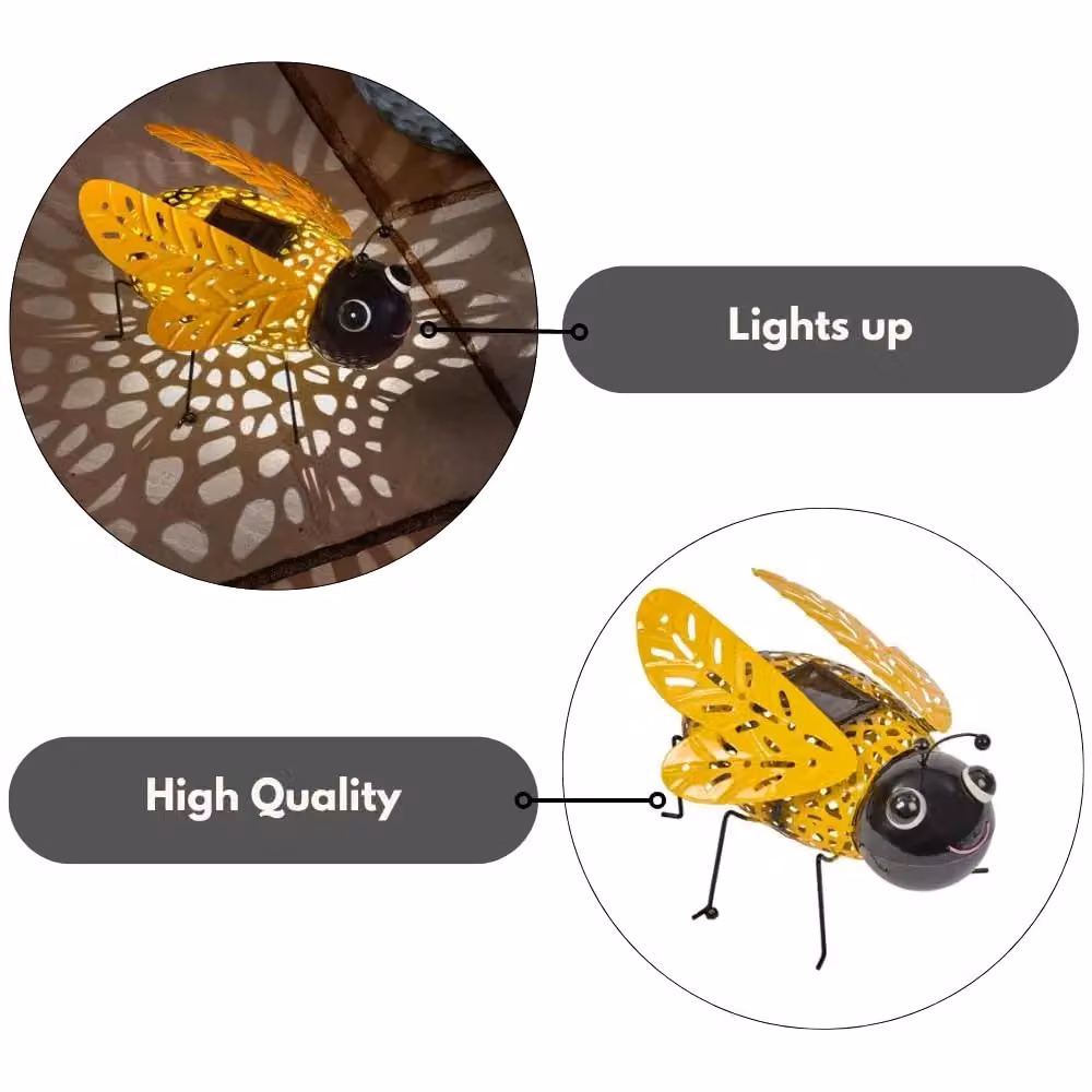 Marco Paul Yellow Solar Powered Silhouette Bumble Bee Metal Garden Ornament, Height: 26 cm – 3