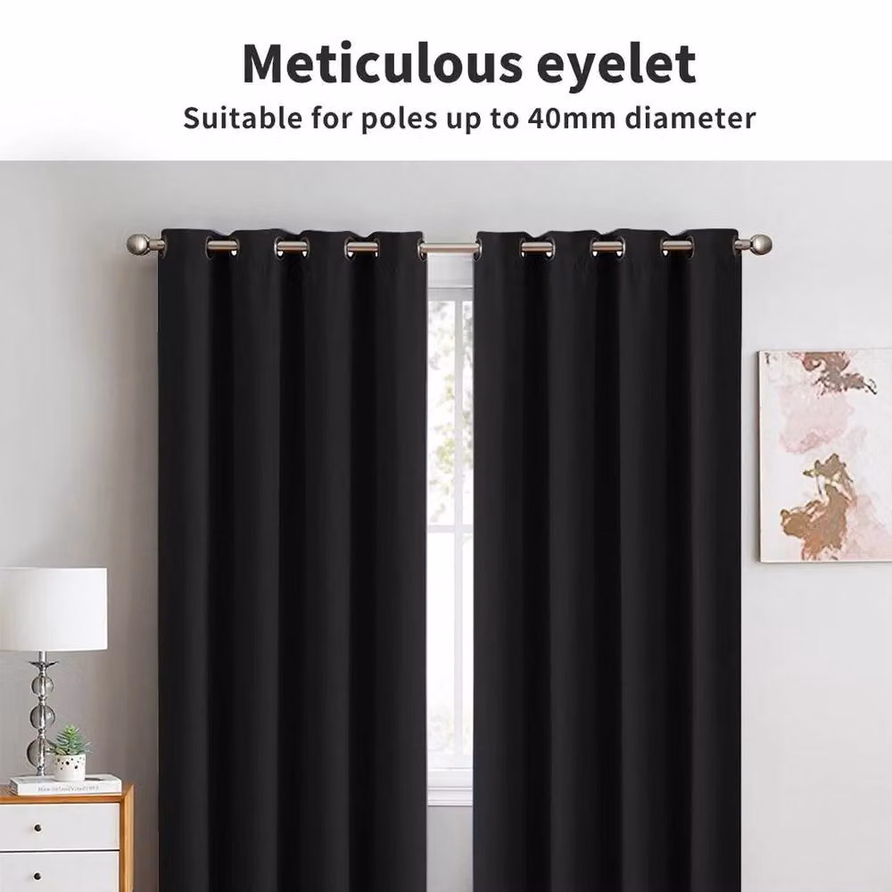 VOGREX 2 Pack Black Eyelet Blockout Curtain Panels – 6