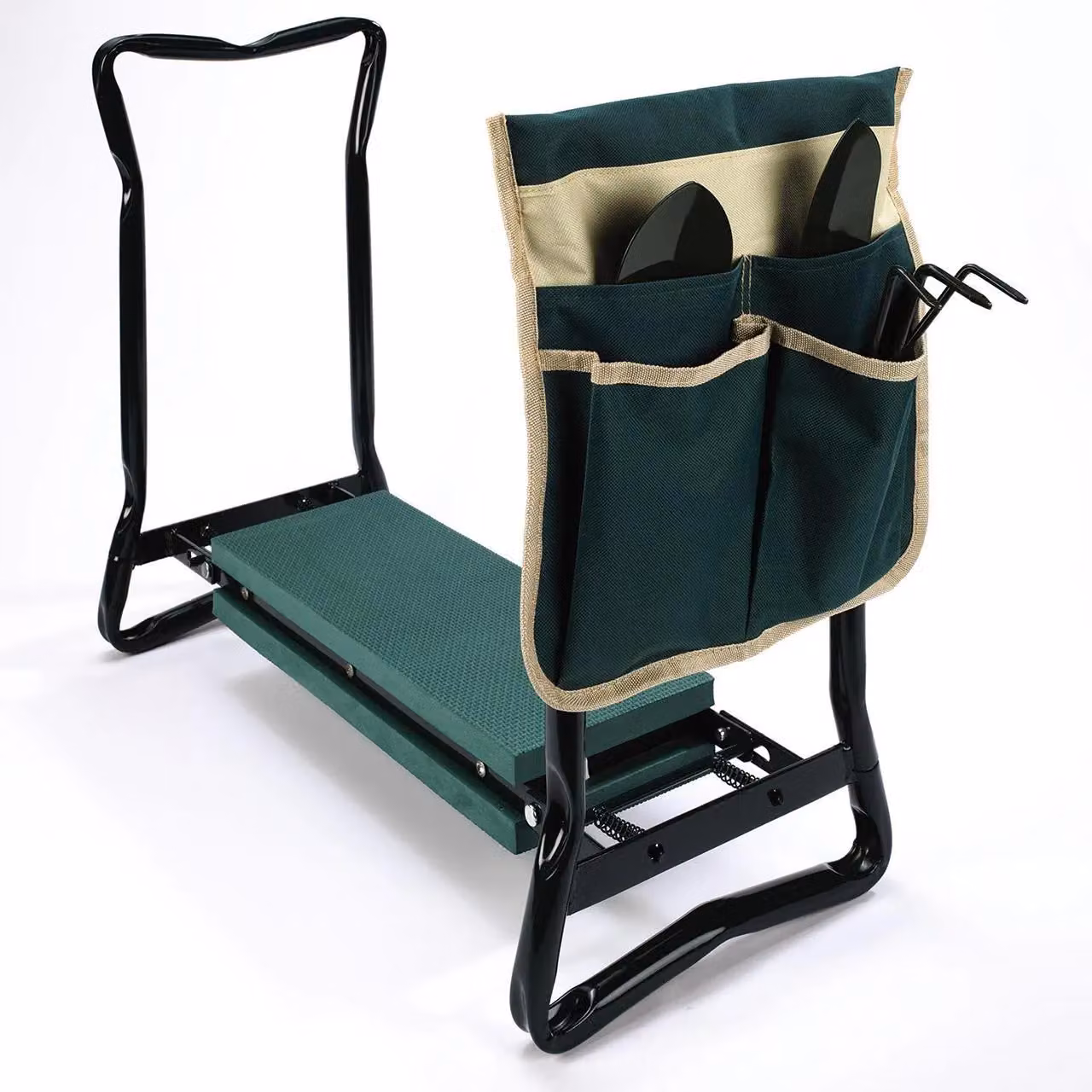 mysmartbuy Garden Kneeler and Hand Tool Set in Green with Foam Padding, Side Pocket, and 2 Trowels and Rake – 6
