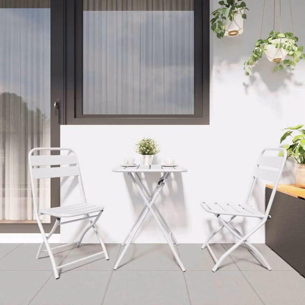 Berkfield Home Set of 2 White Steel Folding Garden Chairs – 3