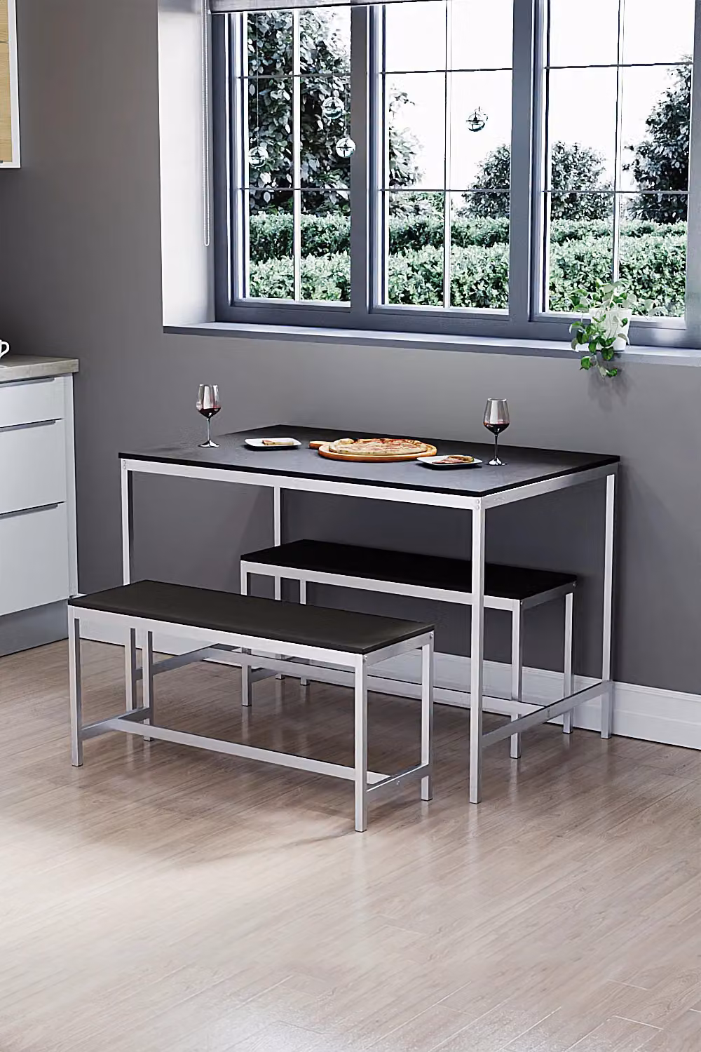 Home Discount Vida Designs Roslyn 4 Seater Dining Table and Bench Set in Black – 4